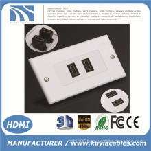 2-Port HDMI 1080P Wall Face Plate Panel Cover Coupler Outlet Extender 3D White